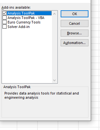 Statistics for University Students 23 excel analysis toolpak tool