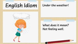 English Idiom Examples 2 feeling under the weather idiom with image of woman unwell
