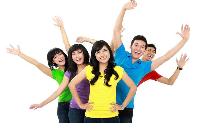 happy students in a wide range of bright colors in english and thai