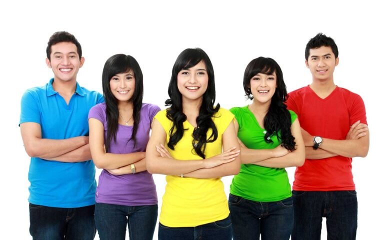 happy students in a wide range of bright colors in enlgish and thai