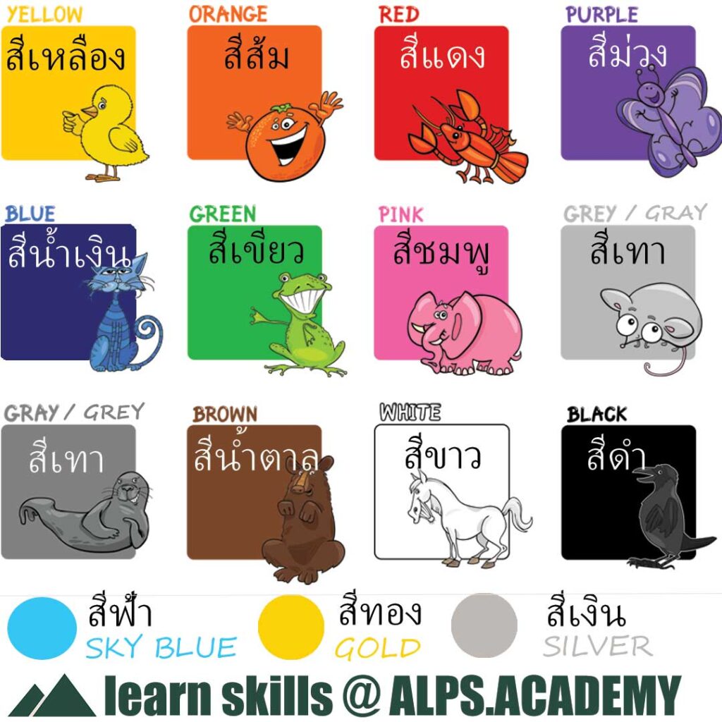 Colors in English: Colours for Learners 1 colors in English with Thai labels