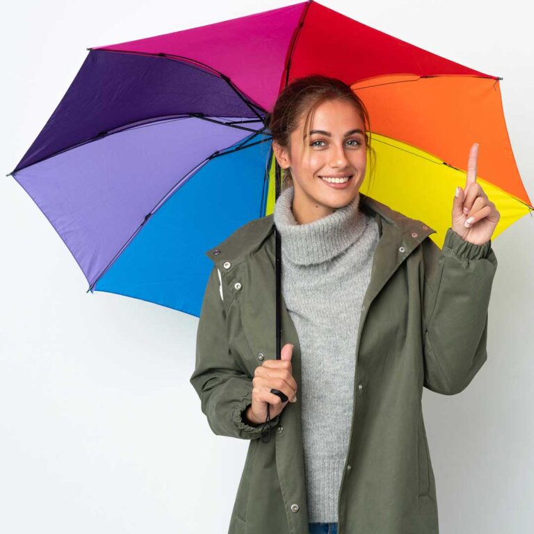 rain idioms image lady with rainbow umbrella as part of weather idioms series