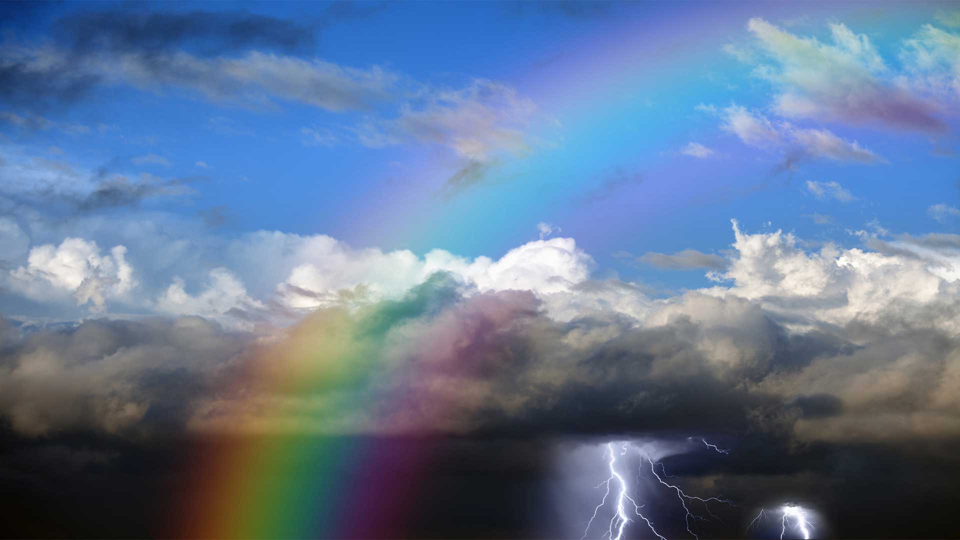 weather idioms with clouds, lightening and a rainbow