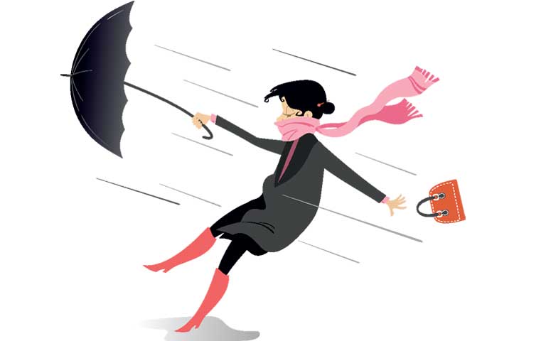 lady struggling with an umbrella in the wind idioms about wind