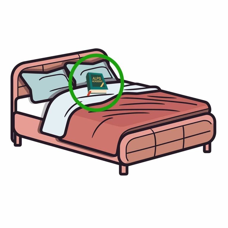 on preposition with a book on a bed