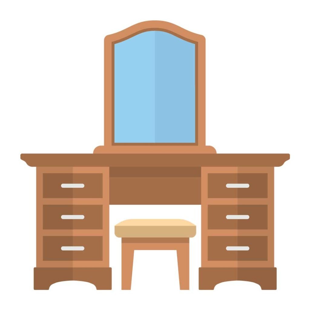 dresser or dressing table is a bedroom item in english and thai
