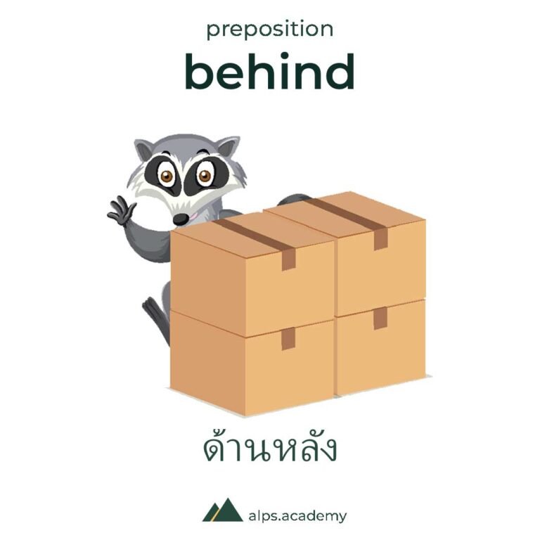 behind preposition showing an animal behind a box