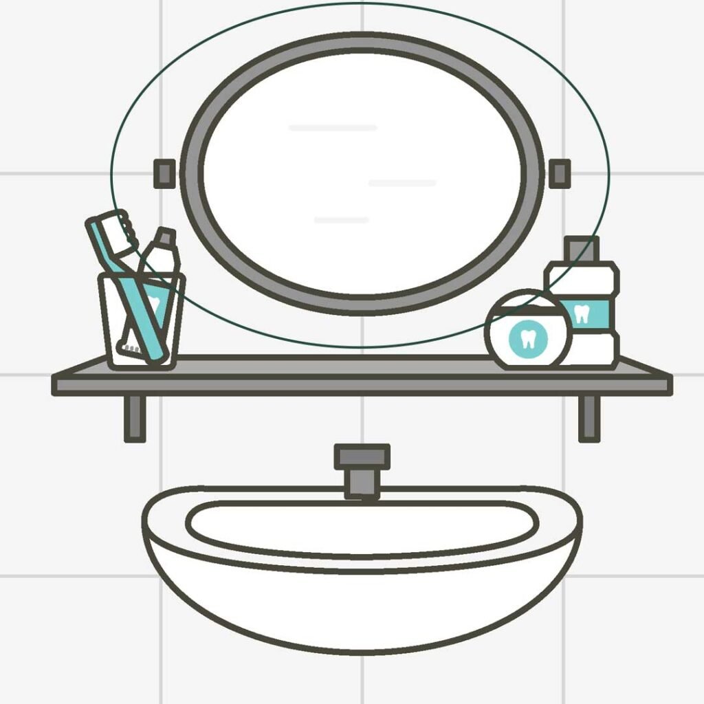 mirror is a bathroom item in english and thai