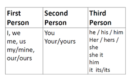 first, second and third person pronouns