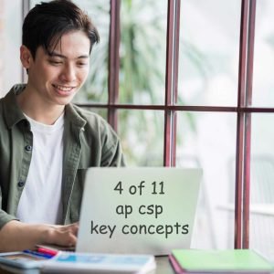 student studying on laptop with ap csp exam key concepts