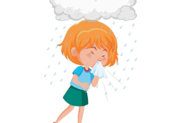 girl with a cold under a cloud to represent feeling under the weather