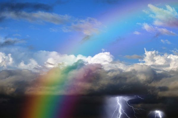 weather idioms with clouds, lightening and a rainbow
